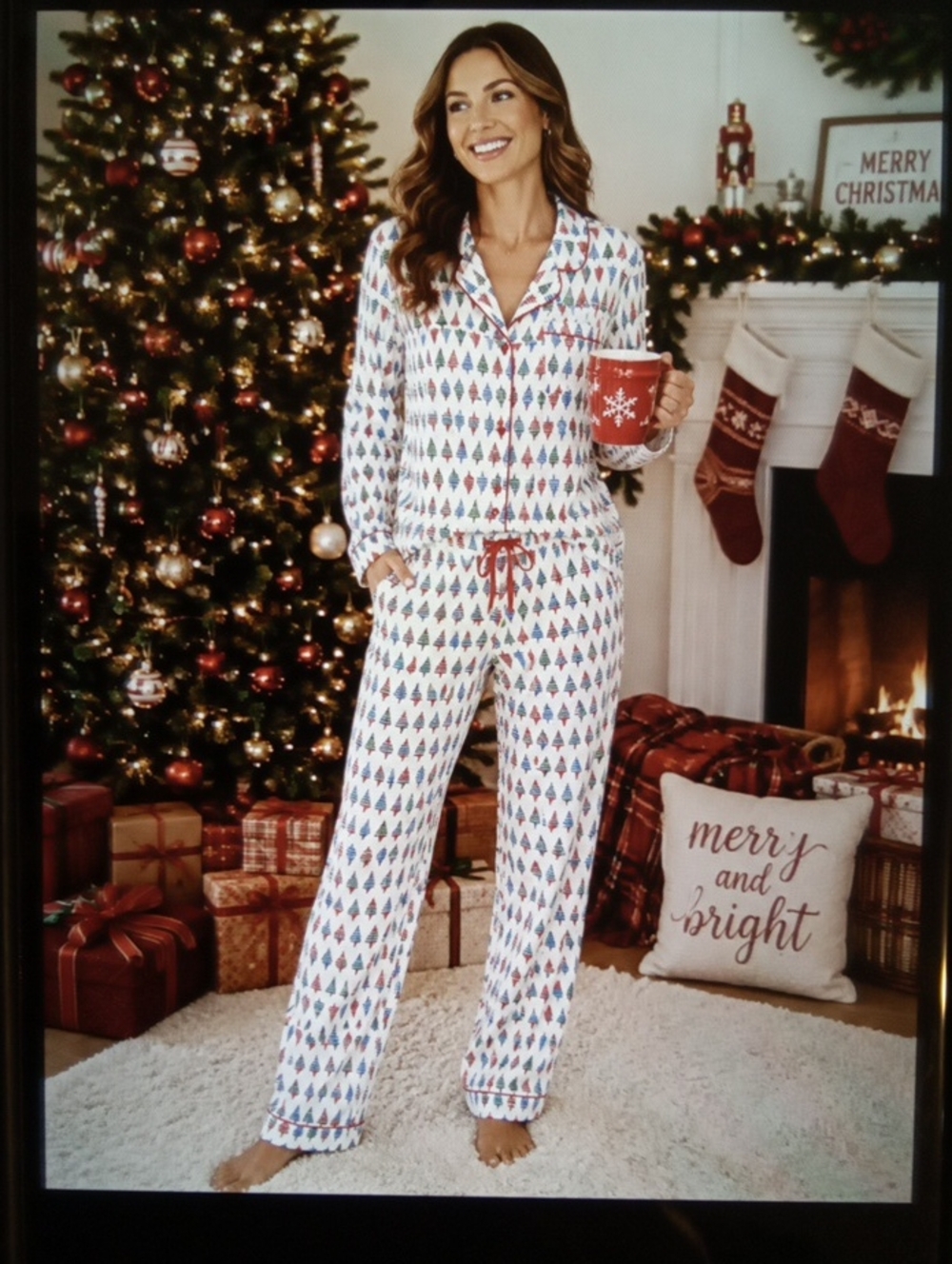 Talbots Womens Set Christmas Tree Pajamas Flannel Holiday Cozy Cotton Sz LARGE